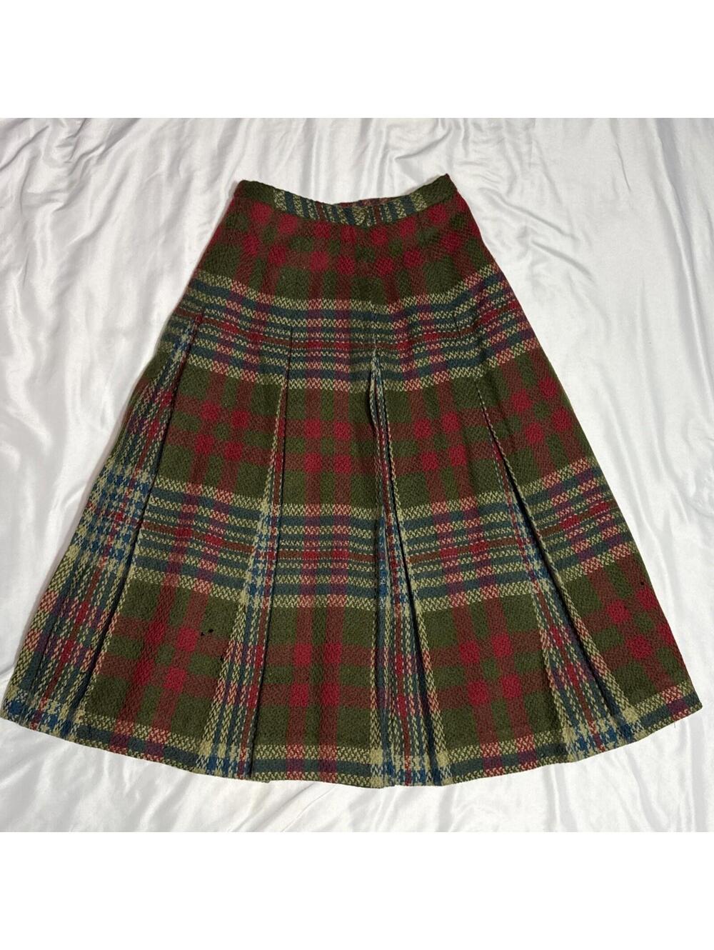 1950’s Wool School Girl Skirt Tartan Plaid Preppy Rockabilly Punk Sz Small READ